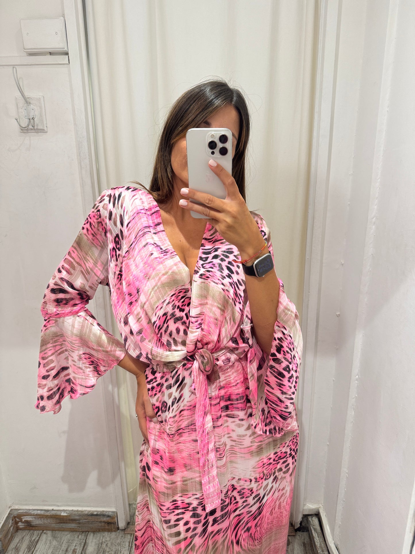 ABITO LUNGO ANIMALIER FUCSIA