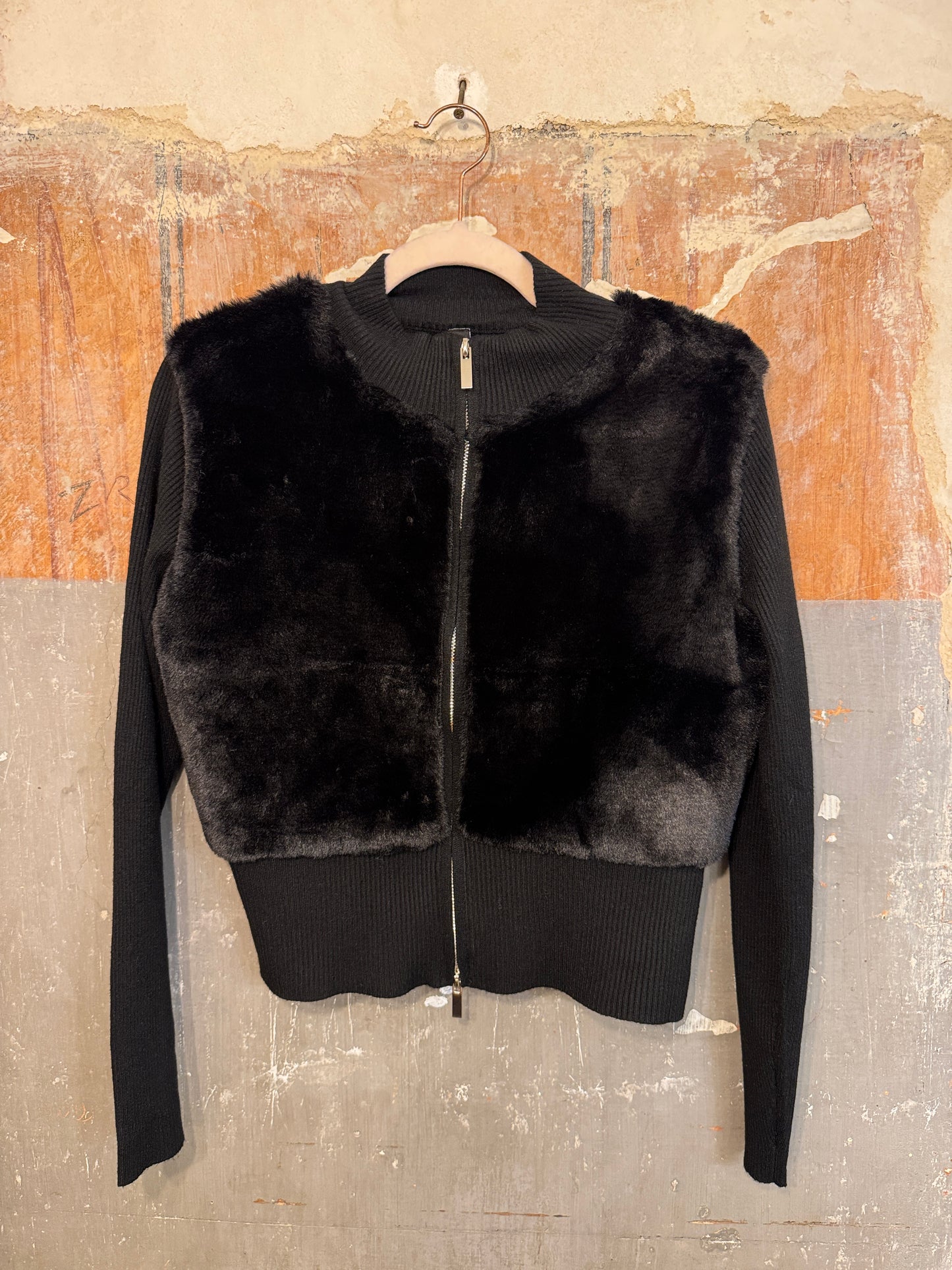 CARDIGAN ZIP ECOPELLICCIA NERO