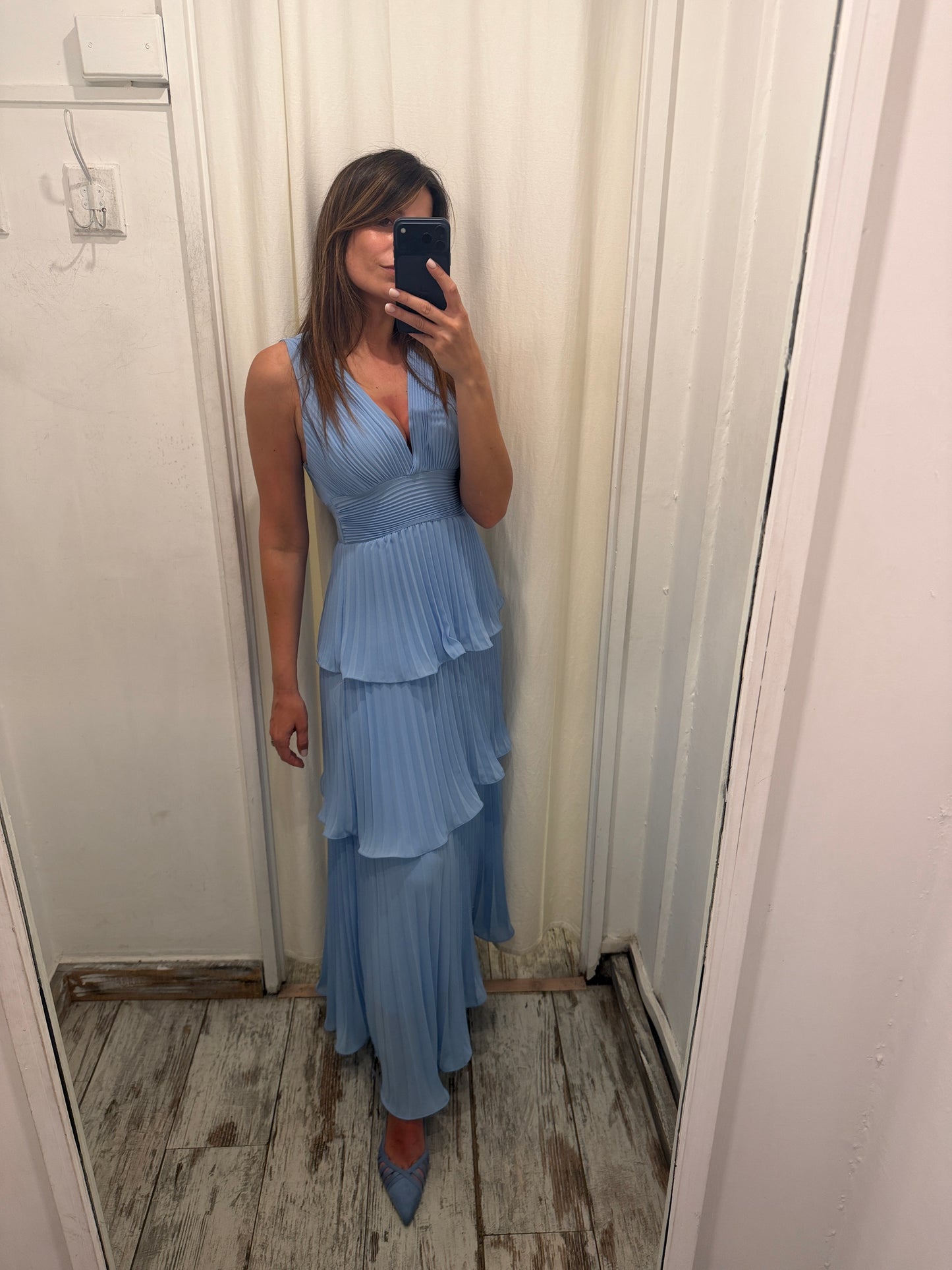 NEW COLLECTION - ABITO LUNGO BALZE CELESTE PLISSÈ