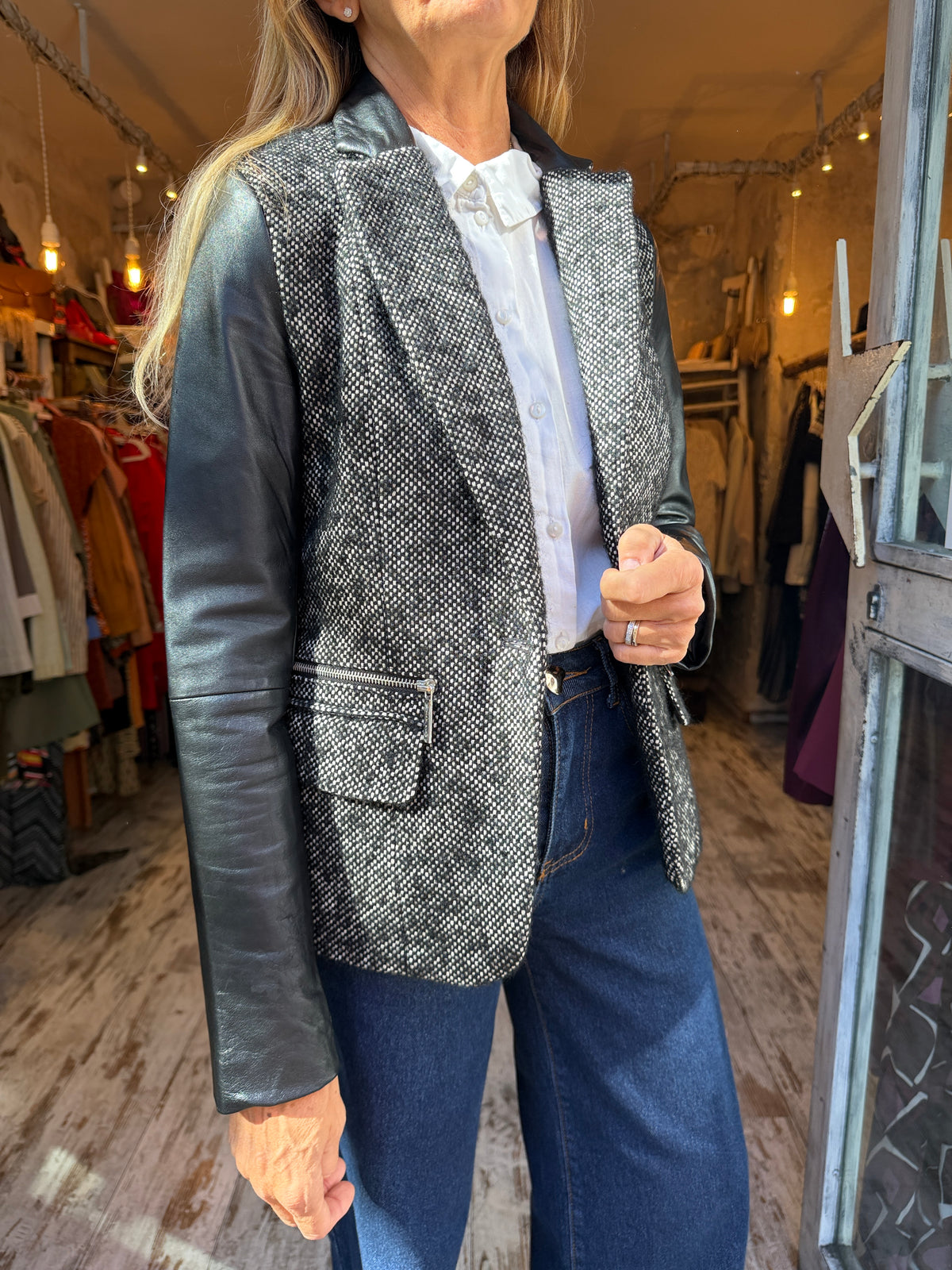 BLAZER MICHAEL KORS BOUCLÈ E PELLE NERO