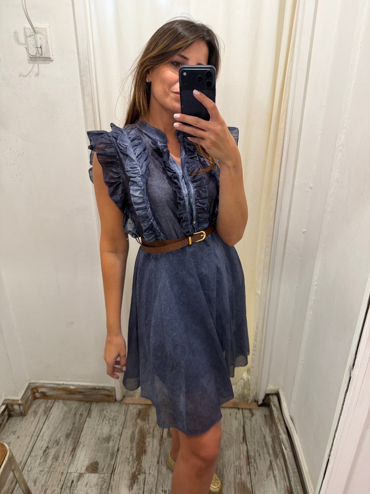 ABITO ROUCHES BLU DENIM