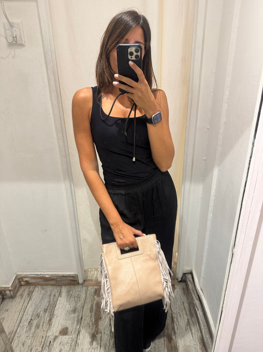 BORSA CUBE IN PELLE CIPRIA CON FRANGE