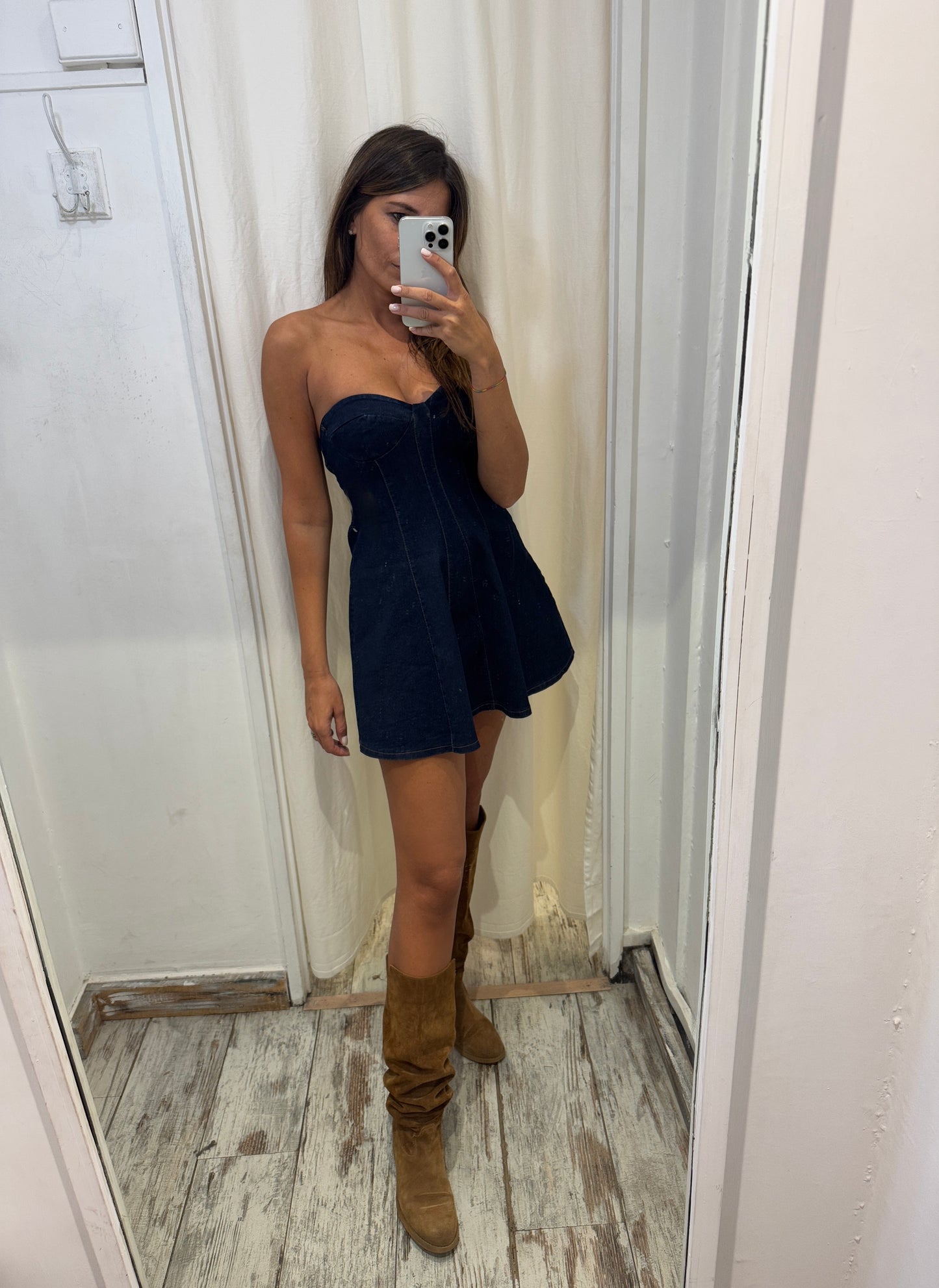 ABITO CORTO DENIM SCURO SENZA BRETELLINE