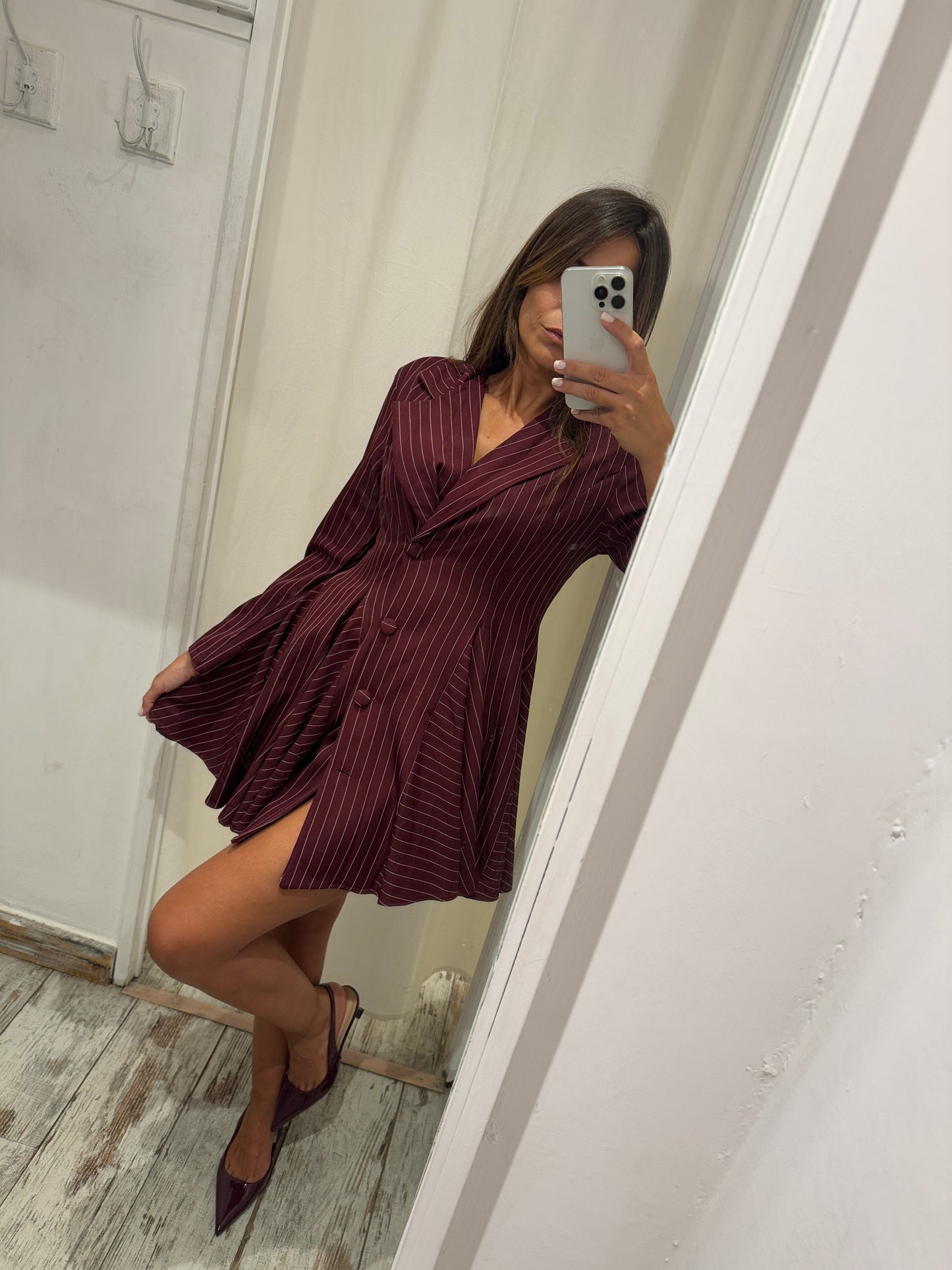 ABITO CORTO CHEMISIER BORDEAUX GESSATO