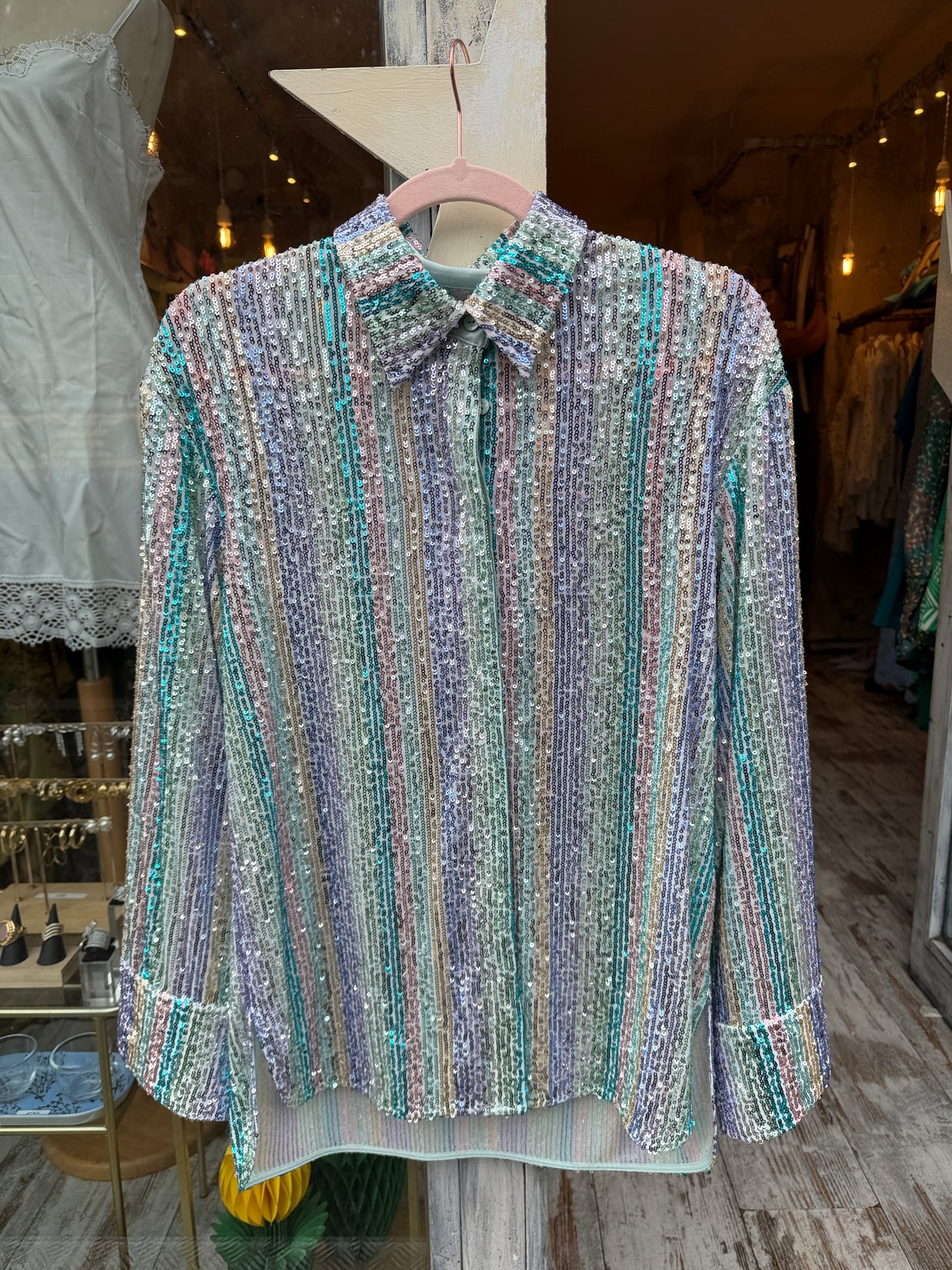 NEW COLLECTION - CAMICIA ISABELLE BLANCHE PAILLETTES MULTICOLORE