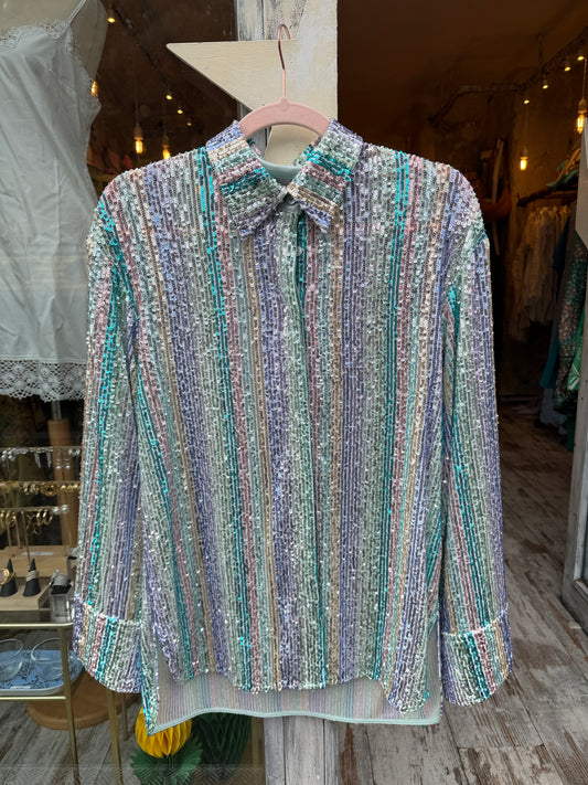 NEW COLLECTION - CAMICIA ISABELLE BLANCHE PAILLETTES MULTICOLORE