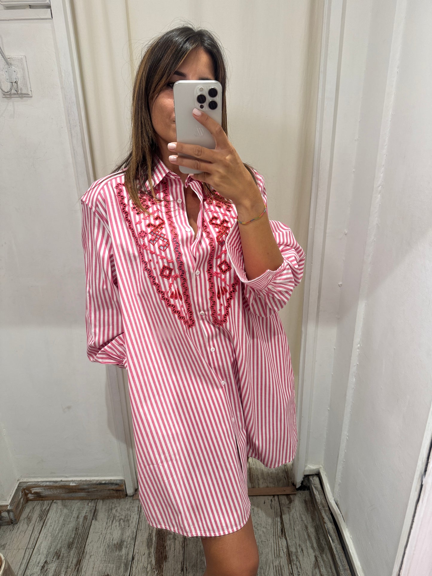 CAMICIONE ERMANNO SCERVINO A RIGHE CORALLO