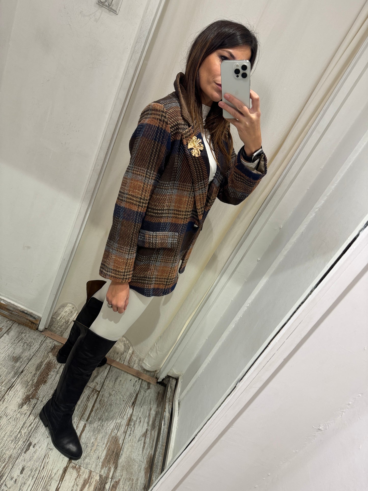 BLAZER OVER PRINCIPE DI GALLES MARRONE BLU E MATTONE