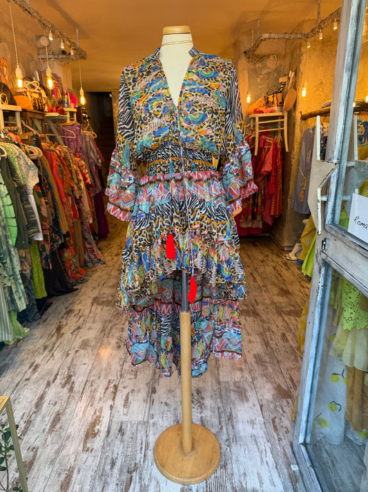 ABITO ANTICA SARTORIA ASIMMETRICO ANIMALIER MULTICOLORE