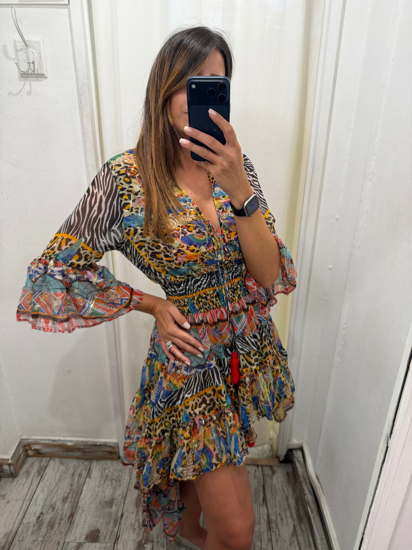 ABITO ANTICA SARTORIA ASIMMETRICO ANIMALIER MULTICOLORE