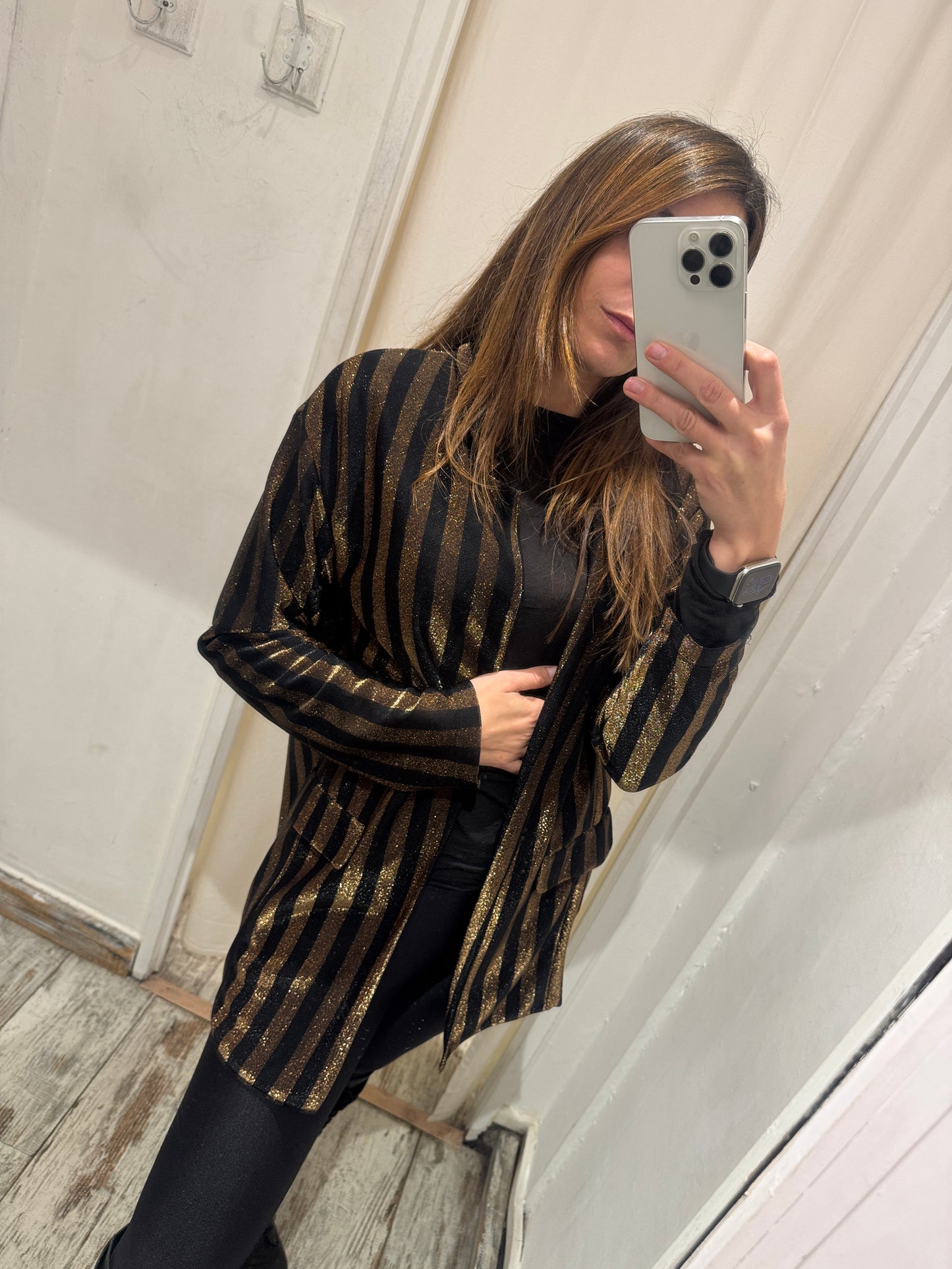 NEW COLLECTION - BLAZER DONATELLA DE PAOLI A RIGHE LUREX NERO ORO