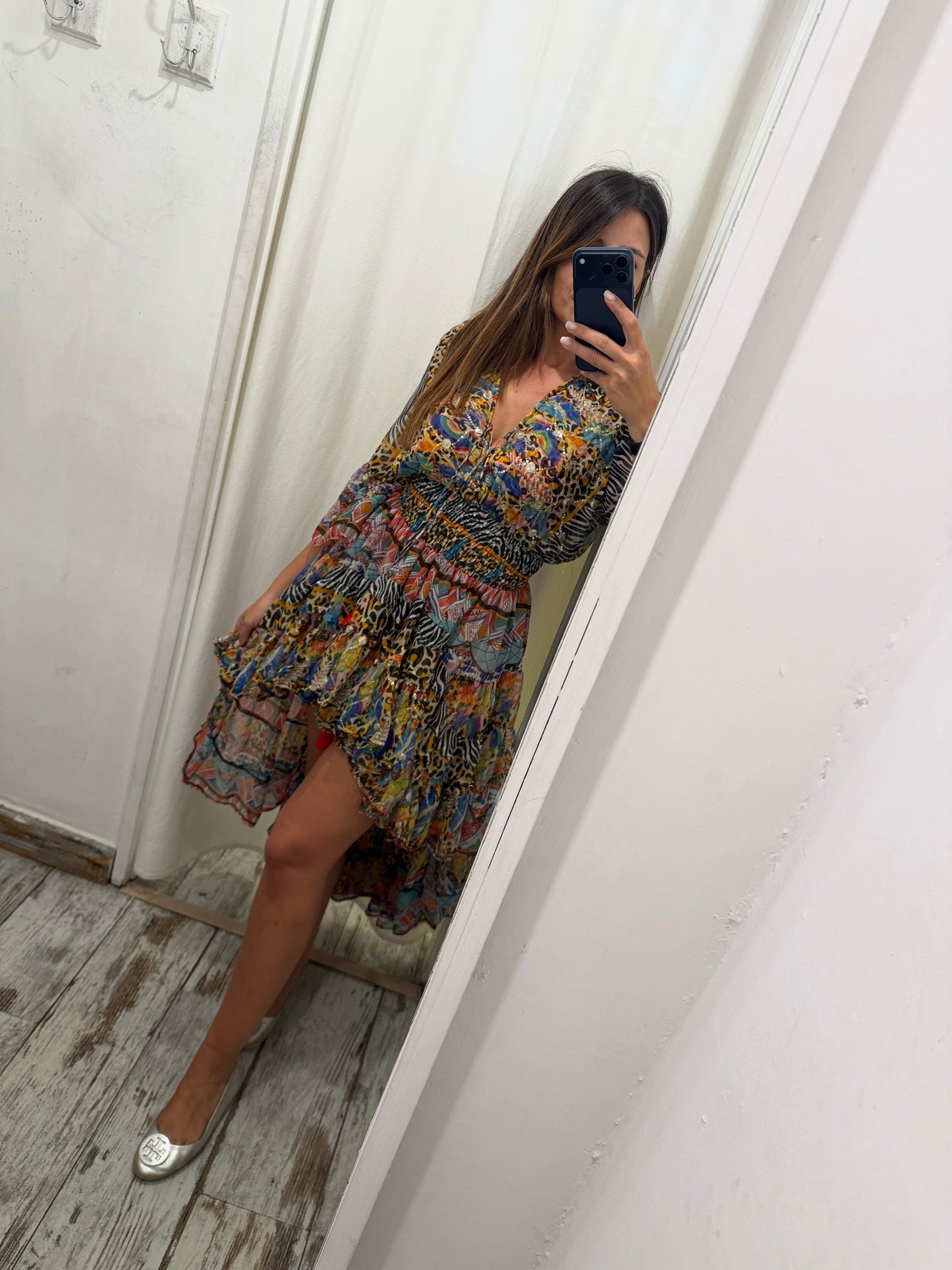 ABITO ANTICA SARTORIA ASIMMETRICO ANIMALIER MULTICOLORE