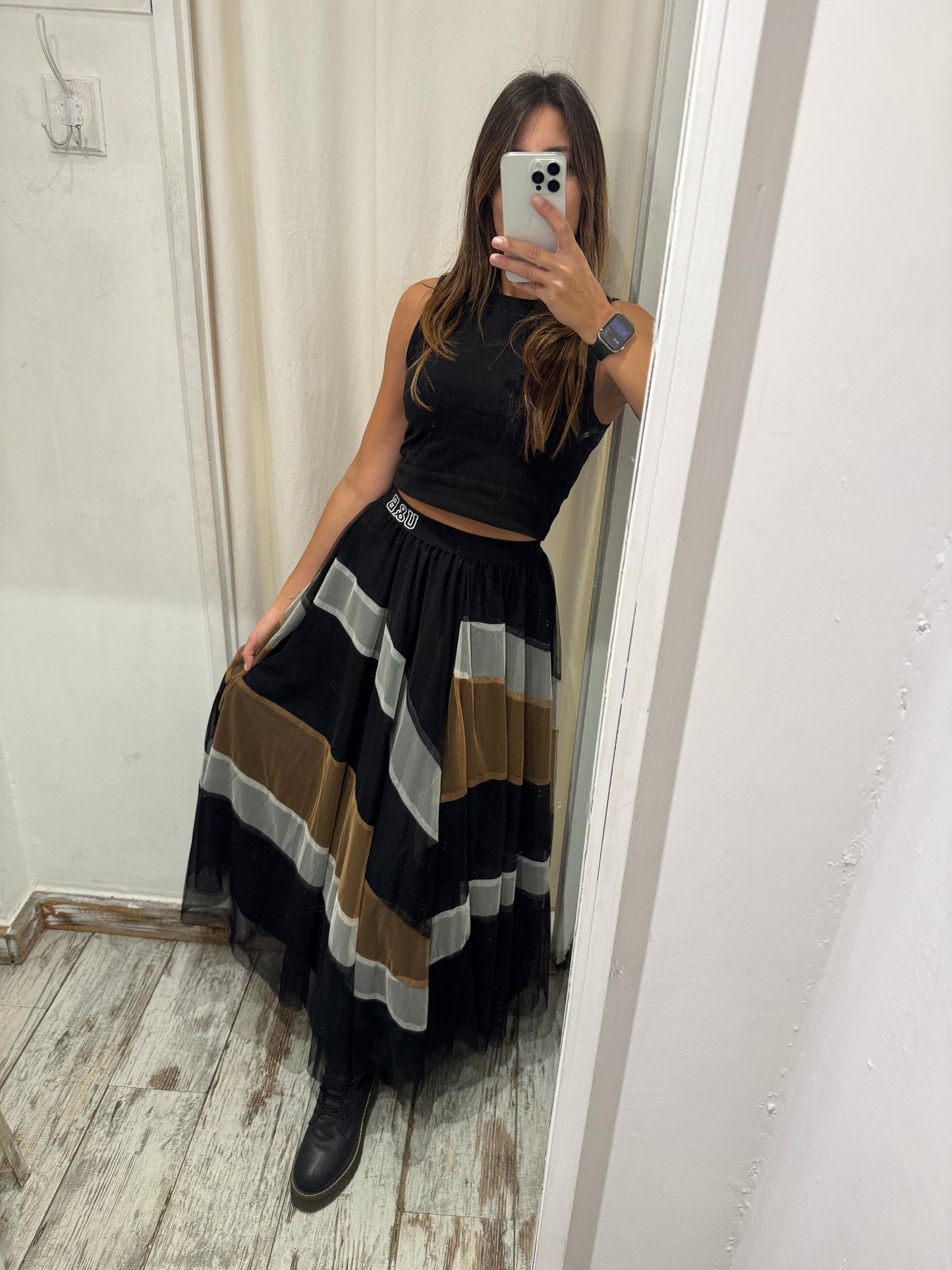 GONNA TULLE TWIN SET U&B NERO E MARRONE