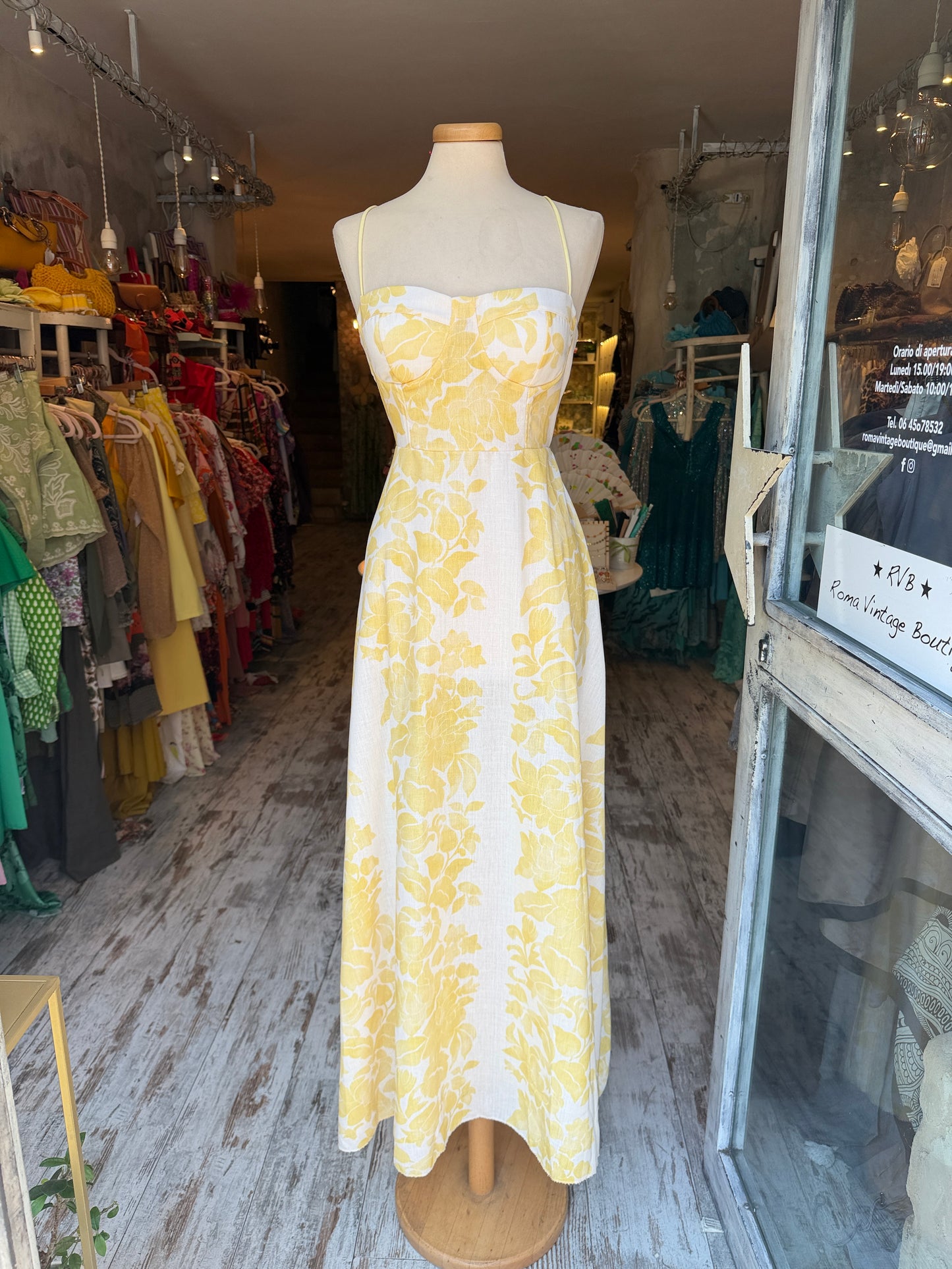 ABITO LUNGO BIANCO E GIALLO RETRO INCROCIATO
