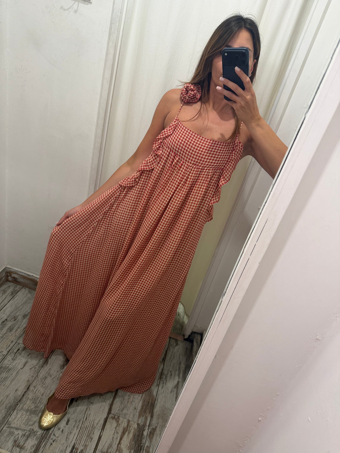 ABITO SUOLI LUNGO VICHY ROSSO
