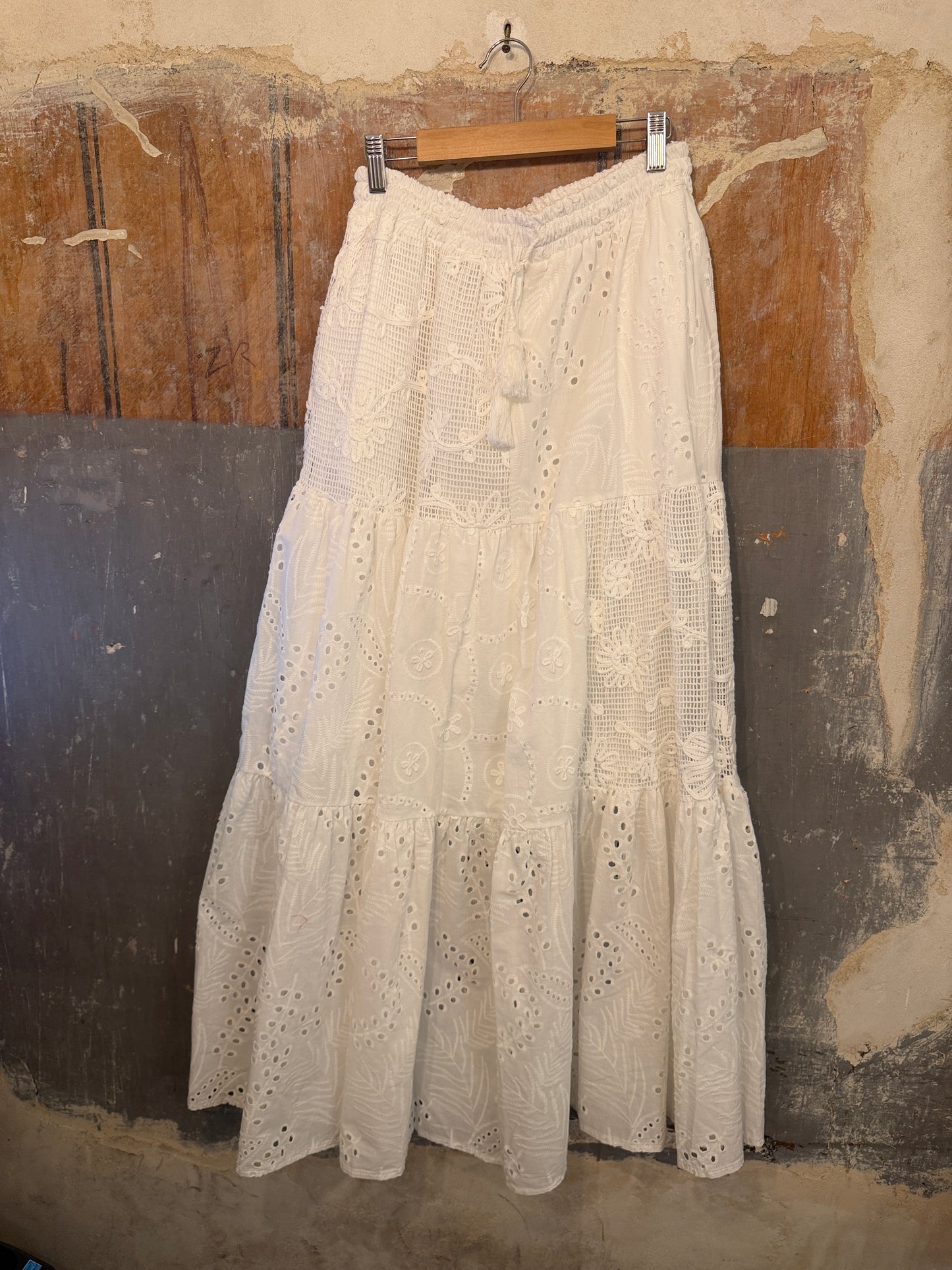 GONNA LUNGA BIANCO SANGALLO PATCHWORK