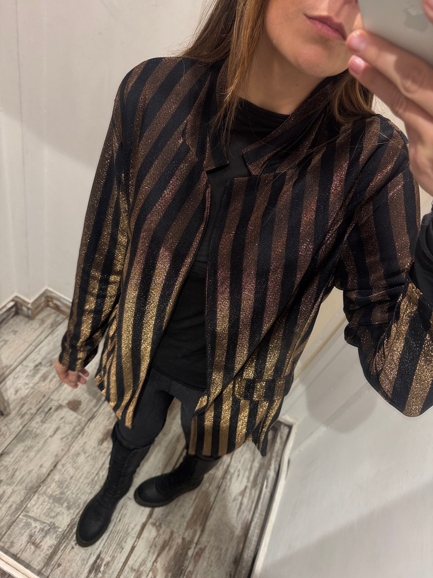NEW COLLECTION - BLAZER DONATELLA DE PAOLI A RIGHE LUREX NERO ORO