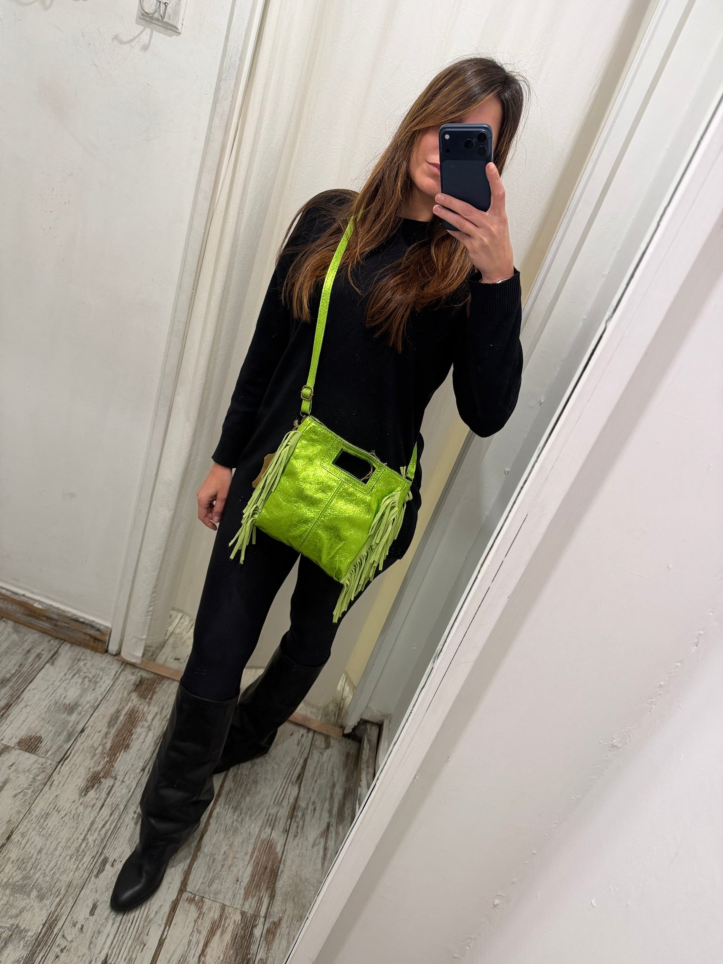 BORSA CUBE FRANGE METAL VERDE