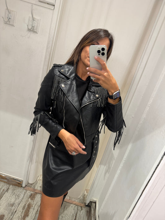 GIUBBINO ECOPELLE FRANGE NERO