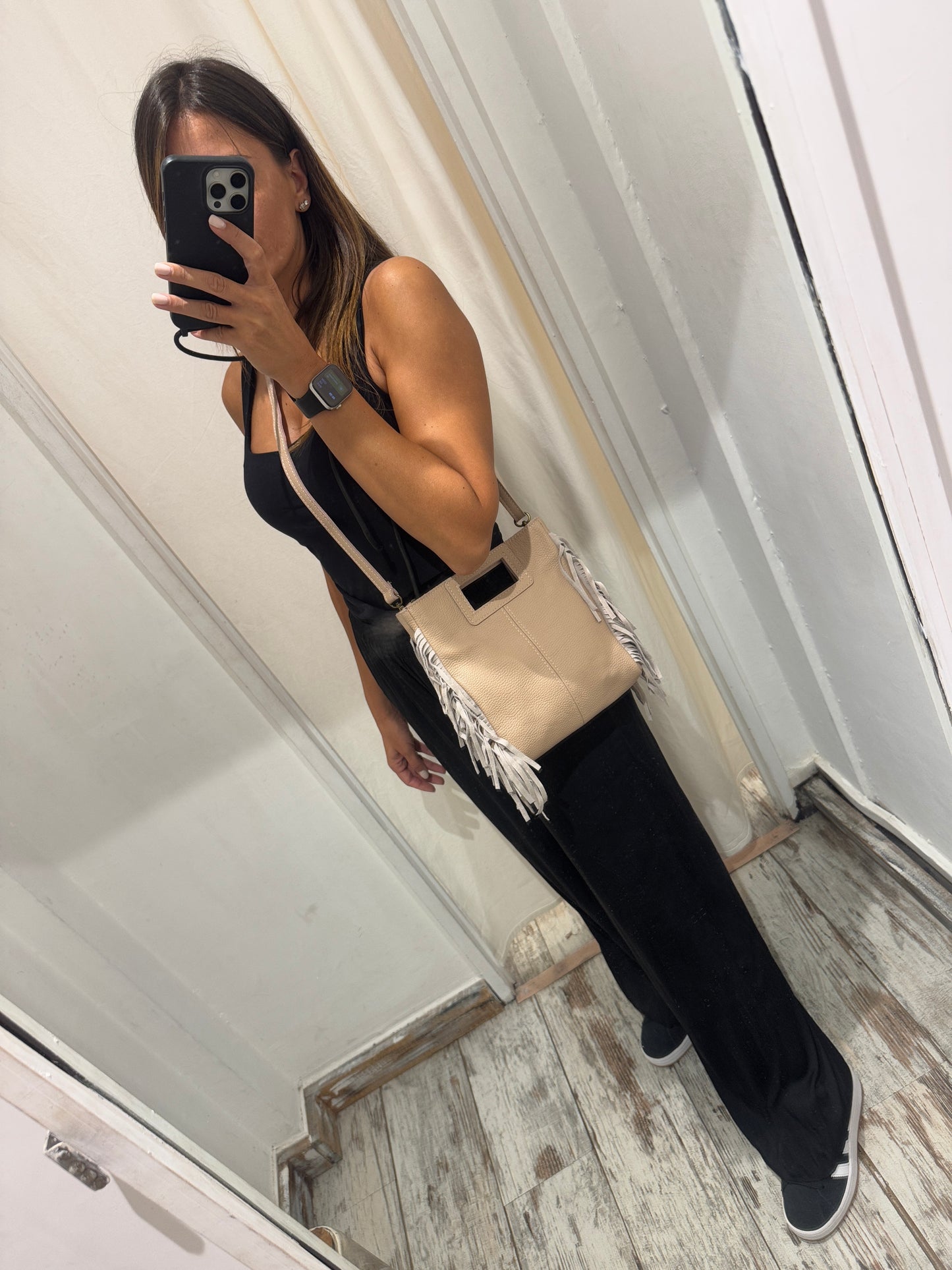 BORSA CUBE IN PELLE CIPRIA CON FRANGE