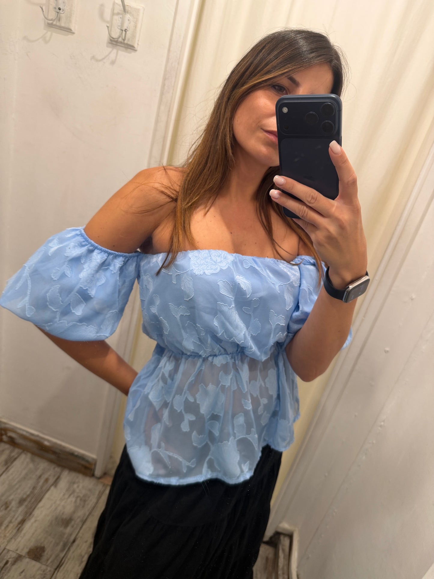 TOP CELESTE MANICHE PALLONCINO