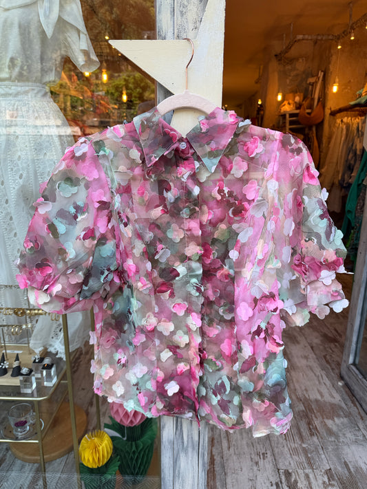 NEW COLLECTION - CAMICIA PETALI ROSA E VERDE