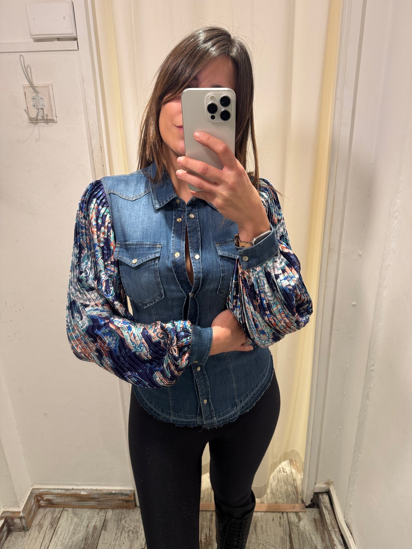 CAMICIA LIU•JO DENIM CON MANICA PLISSÈ