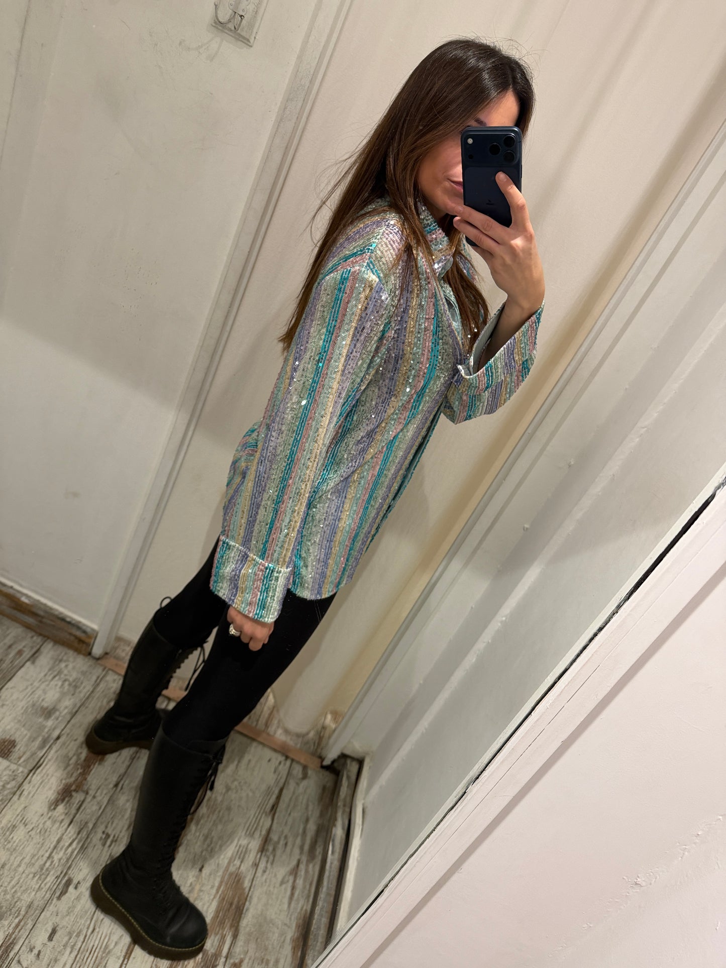 NEW COLLECTION - CAMICIA ISABELLE BLANCHE PAILLETTES MULTICOLORE