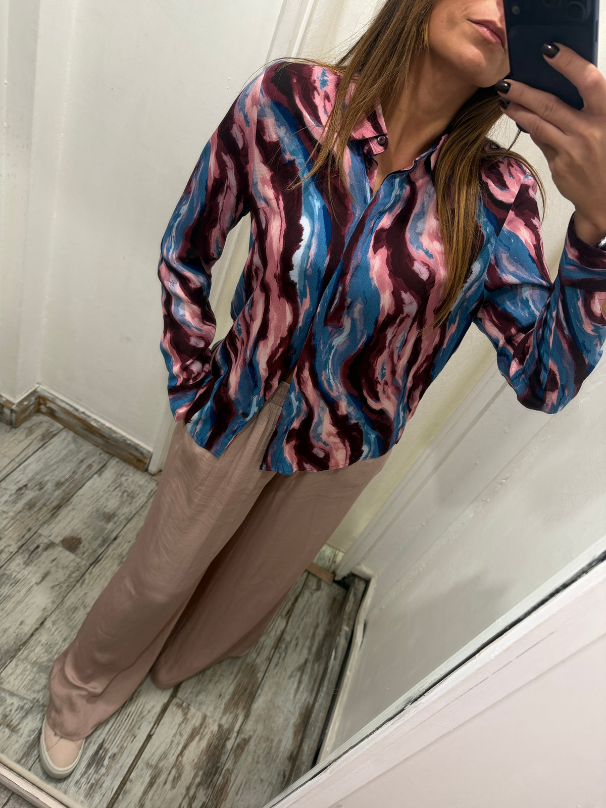 CAMICIA ICHI BORDEAUX ROSA E AZZURRO