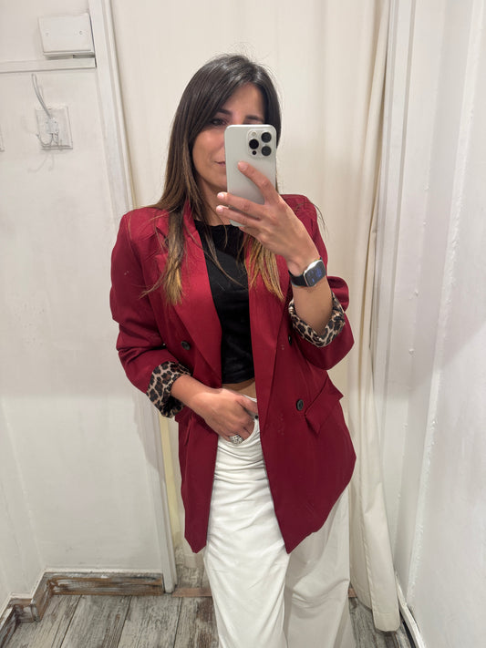 BLAZER OVER BORDEAUX FODERA ANIMALIER