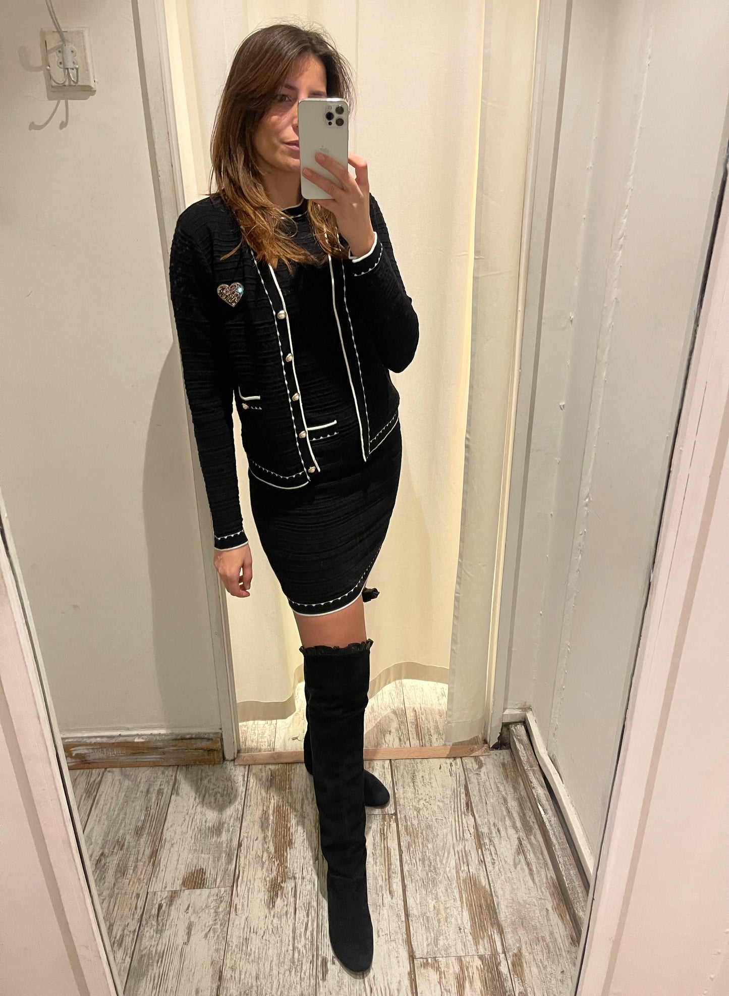 COORDINATO ABITO E CARDIGAN NERO E BIANCO