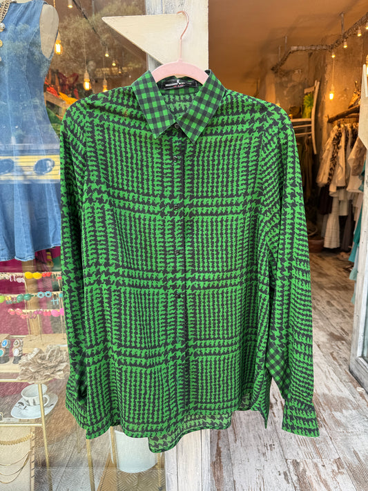 CAMICIA ERMANNO SCERVINO FANTASIA VERDE E NERO