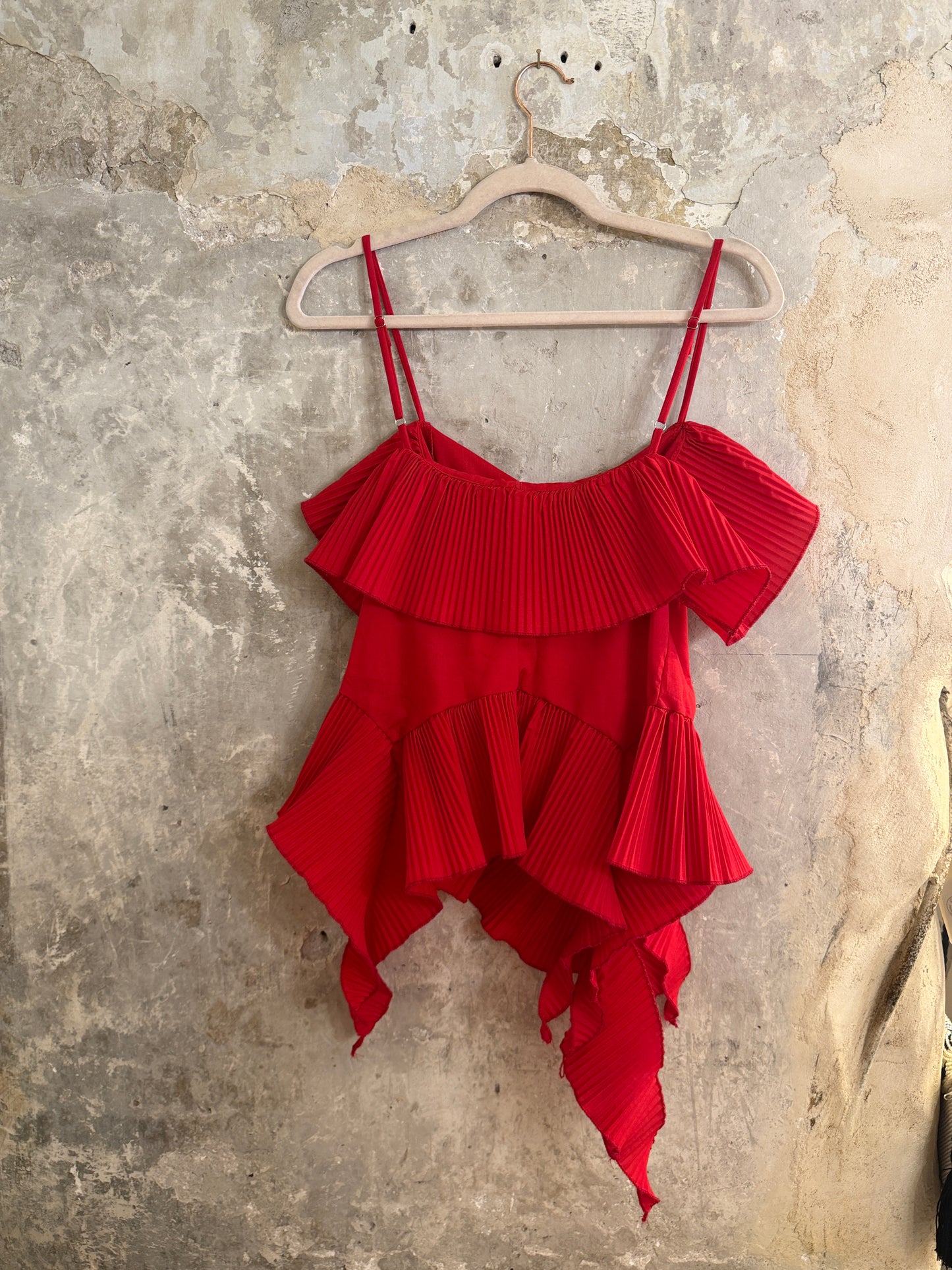 TOP ASIMMETRICO PLISSÈ ROSSO