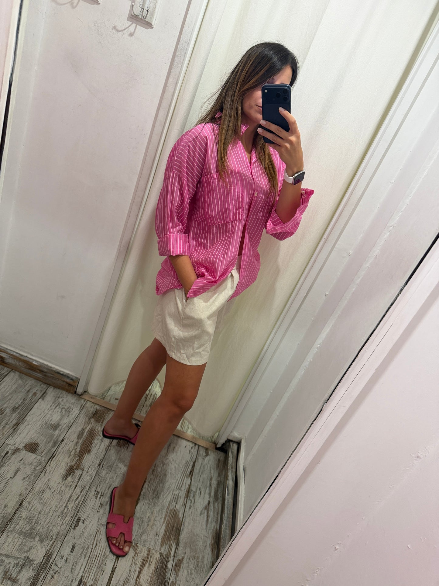 CAMICIA OVER GESSATA ROSA BARBIE