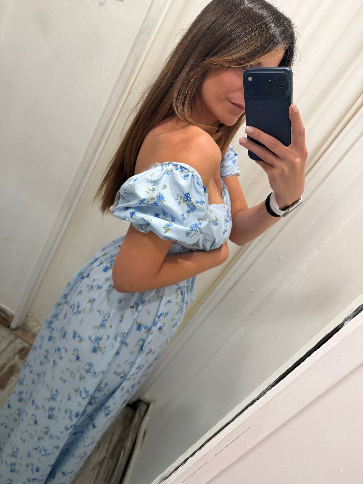 NEW COLLECTION - ABITO MIDI CELESTE FIORELLINI AZZURRI