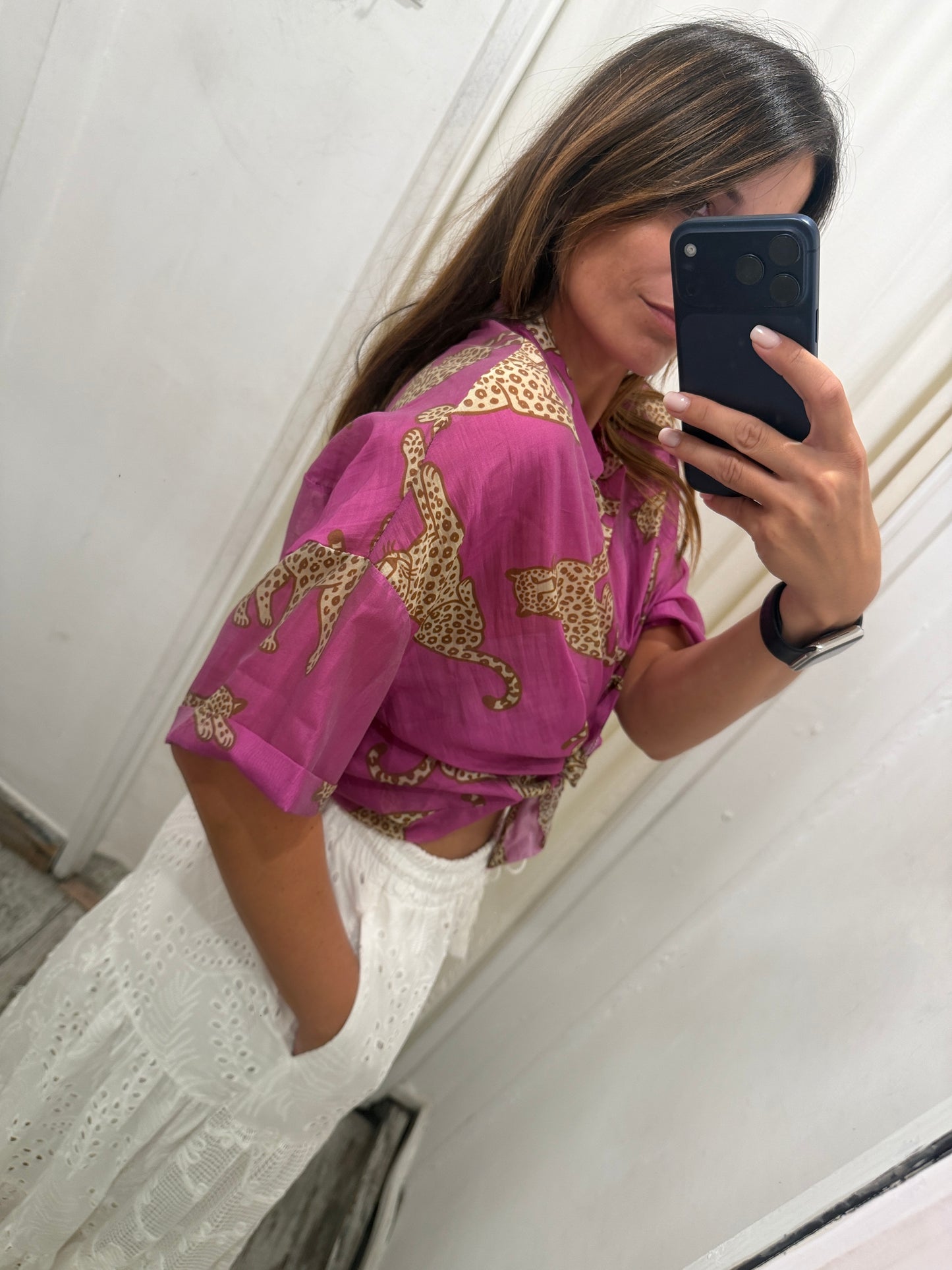 CAMICIA VELATA CICLAMINO LEOPARDO