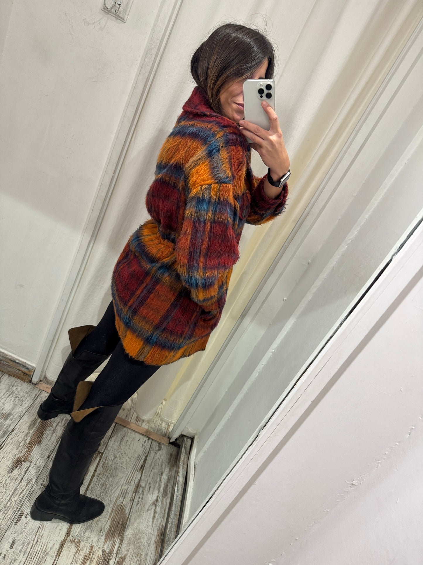 GIACCA CAMICIA ATTIC&BARN CHECK ARANCIO E BORDEAUX