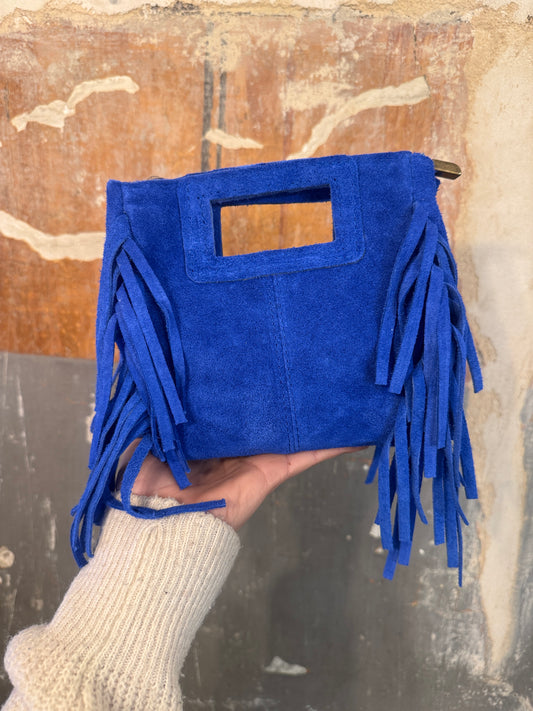 BORSA MINI SUEDE FRANGE BLU ELETTRICO