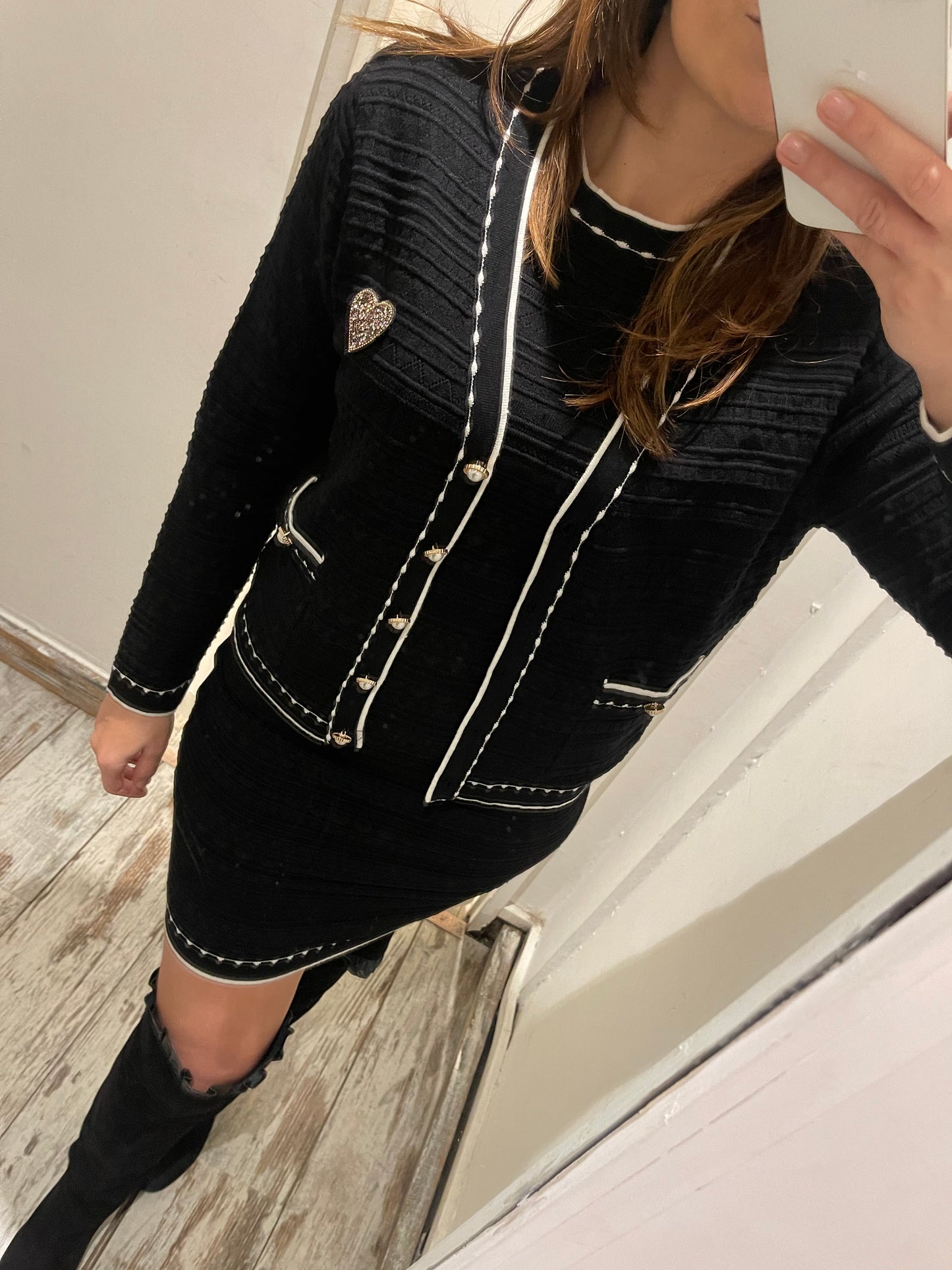 COORDINATO ABITO E CARDIGAN NERO E BIANCO