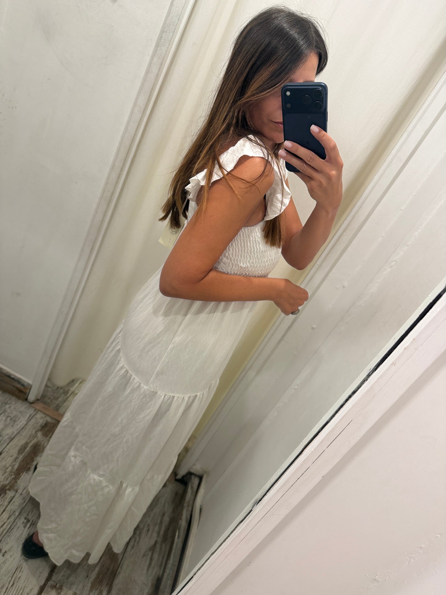 ABITO LONGUETTE BIANCO CORPETTO SMOCK