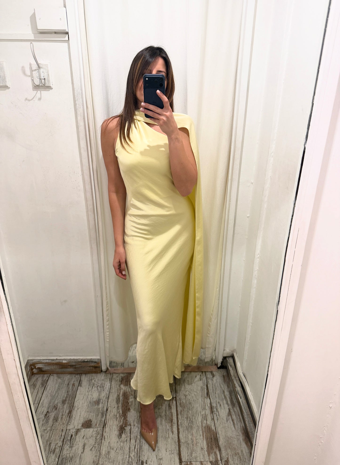 NEW COLLECTION - ABITO LUNGO MONOSPALLA GIALLO CON STOLA