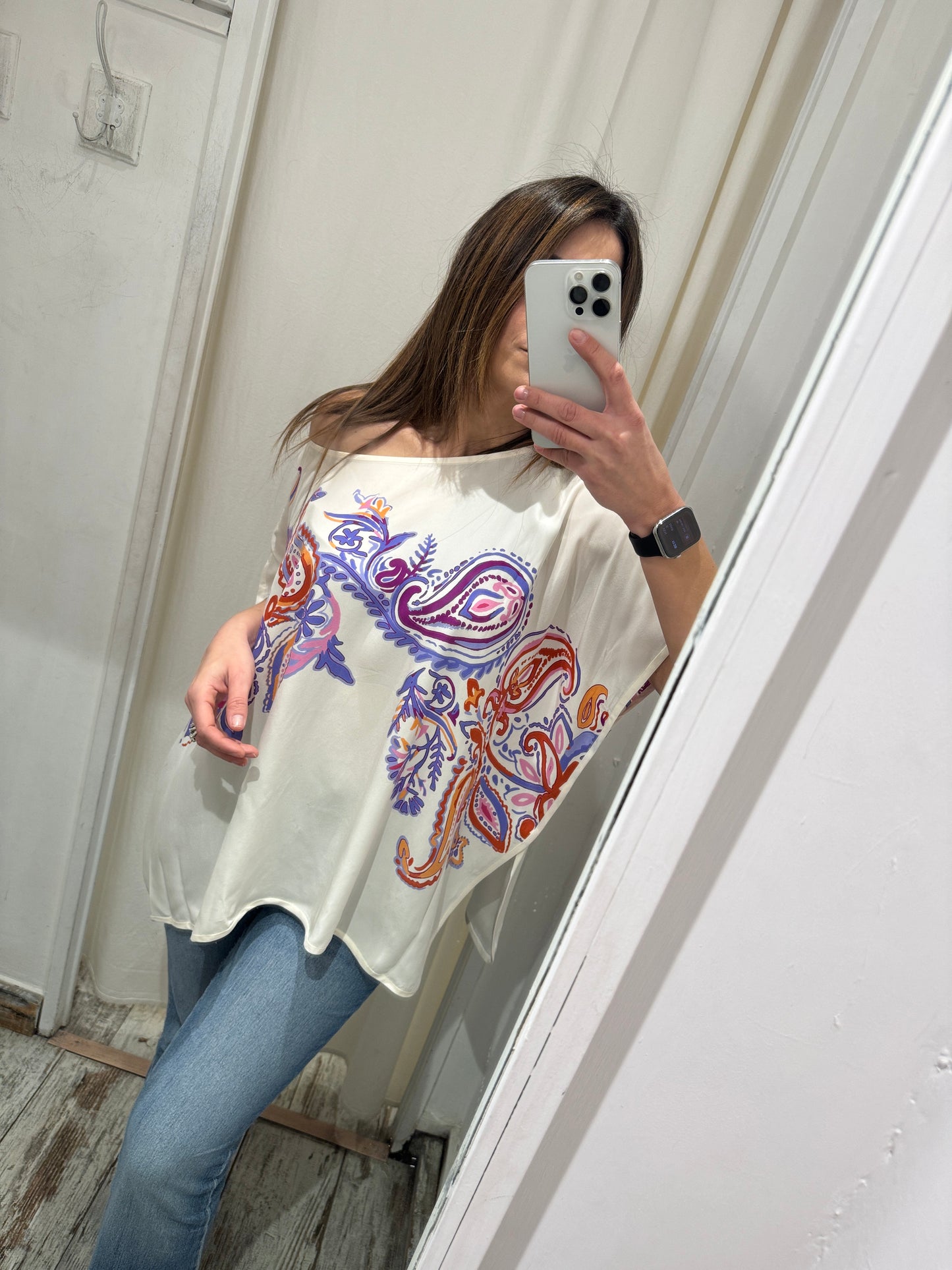 NEW COLLECTION - BLUSA LORO PIANA SETA FANTASIA VIOLA e ARANCIO