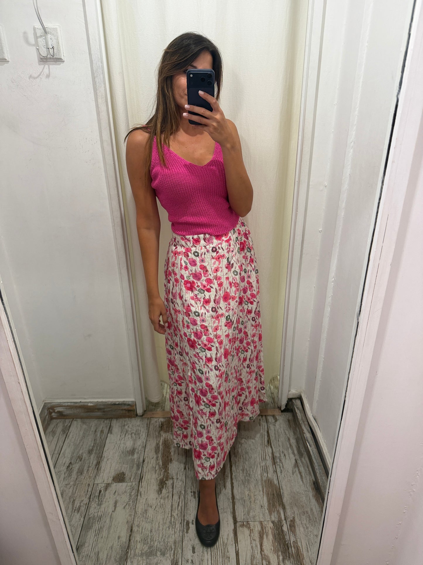 GONNA LONGUETTE BIANCA FIORI FUCSIA