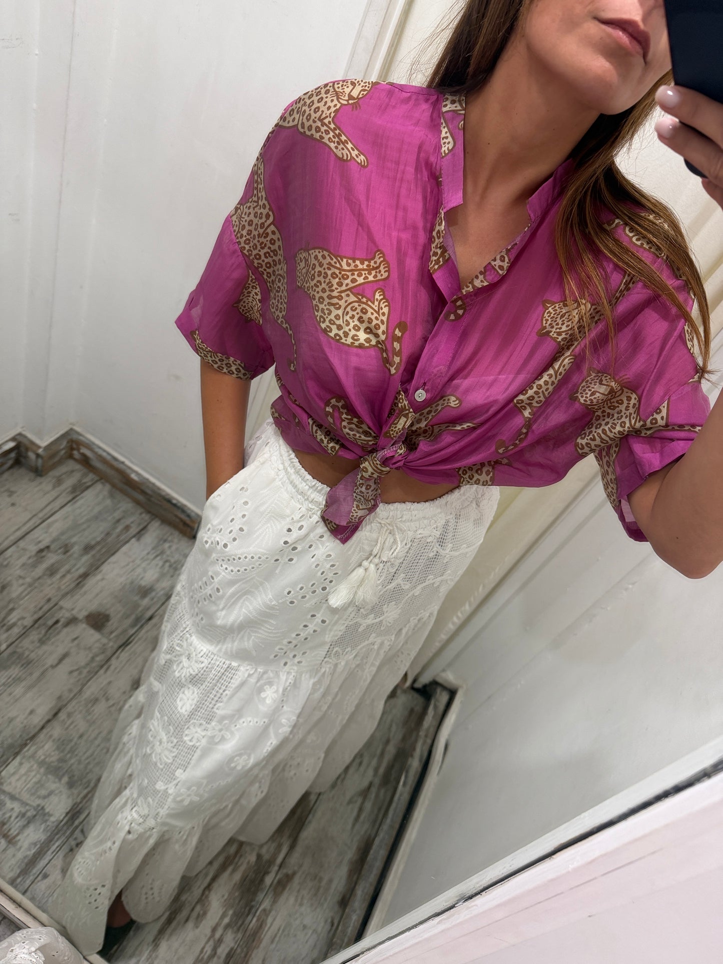 CAMICIA VELATA CICLAMINO LEOPARDO