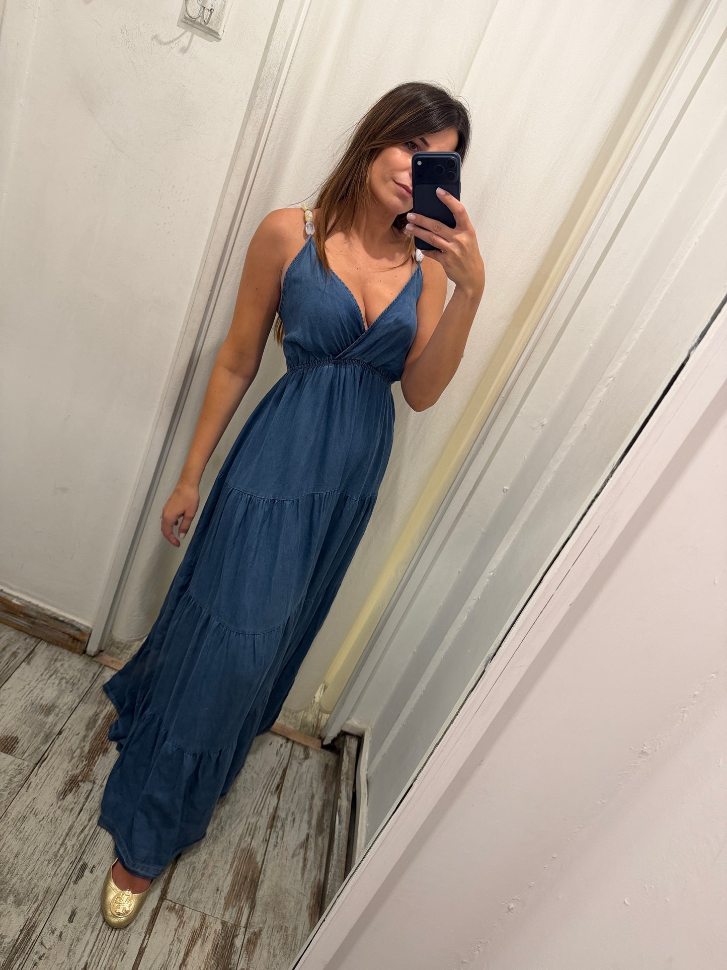 ABITO LUNGO DENIM CON PIETRE