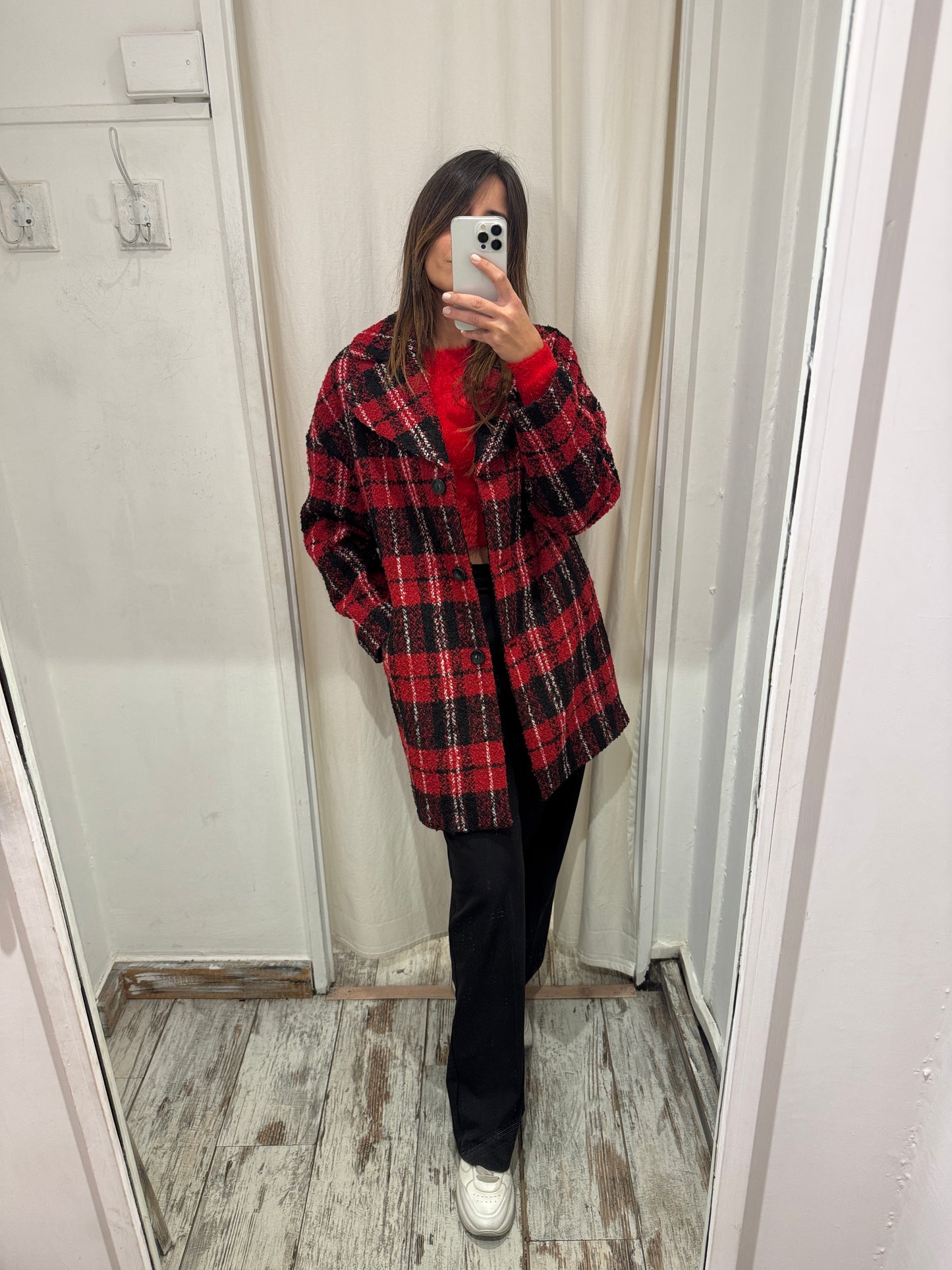 CAPPOTTO GATTINONI BOUCLE QUADRI ROSSO E NERO