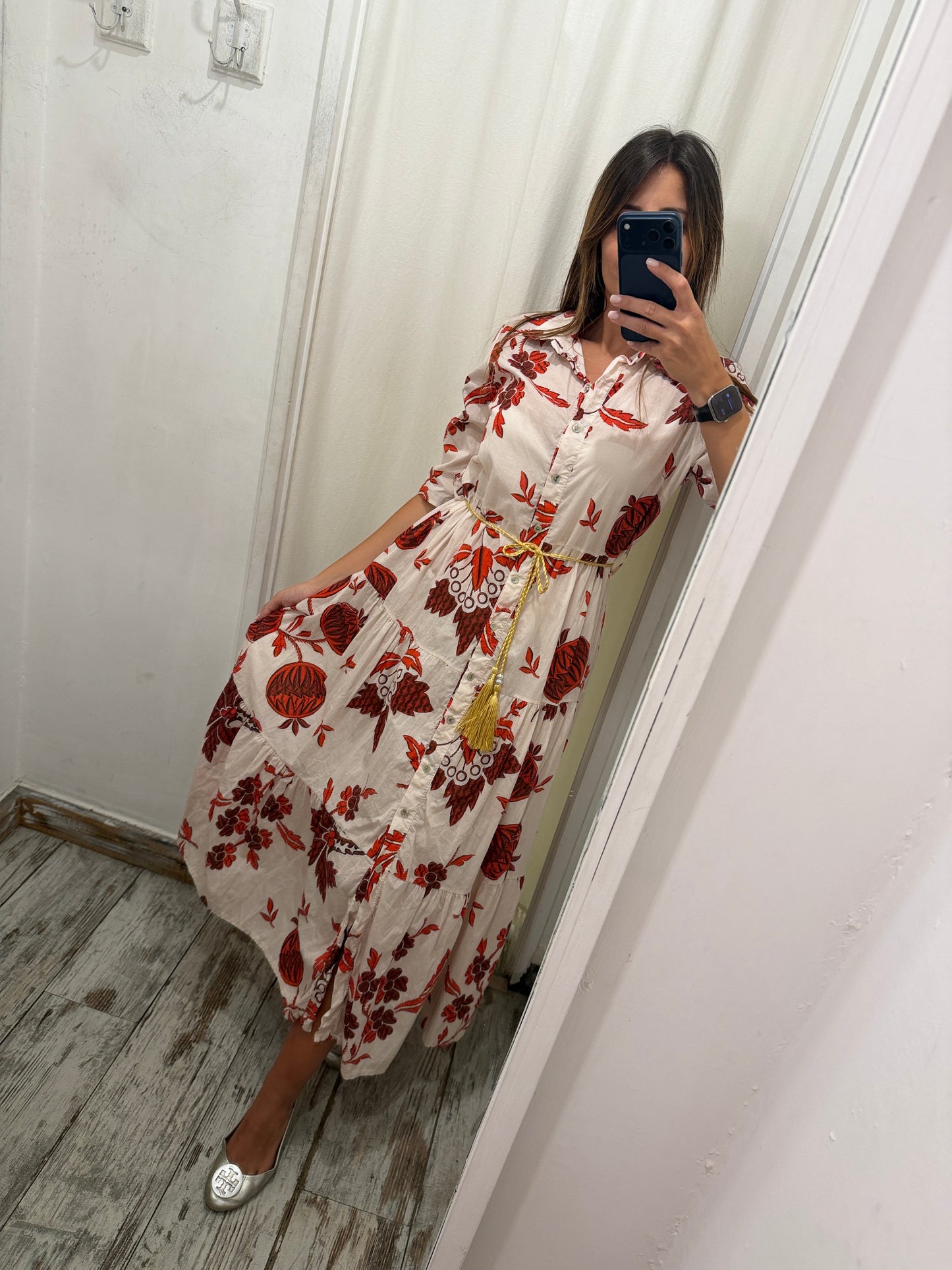 ABITO CHEMISIER BIANCO E FIORI ROSSI