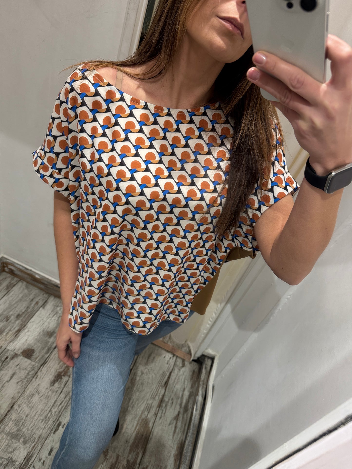 NEW COLLECTION - BLUSA MAELÌ OPTICAL CAMMELLO PANNA E AZZURRO