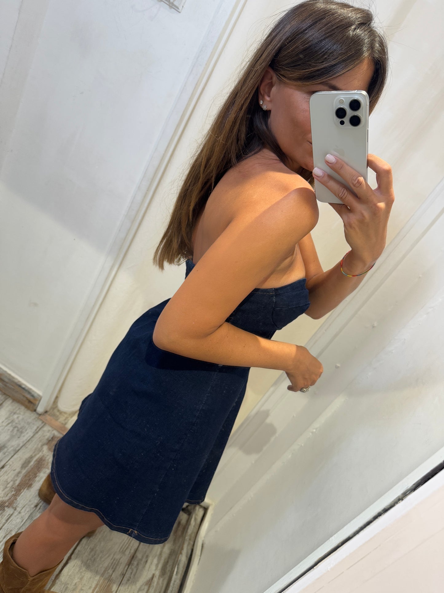 ABITO CORTO DENIM SCURO SENZA BRETELLINE