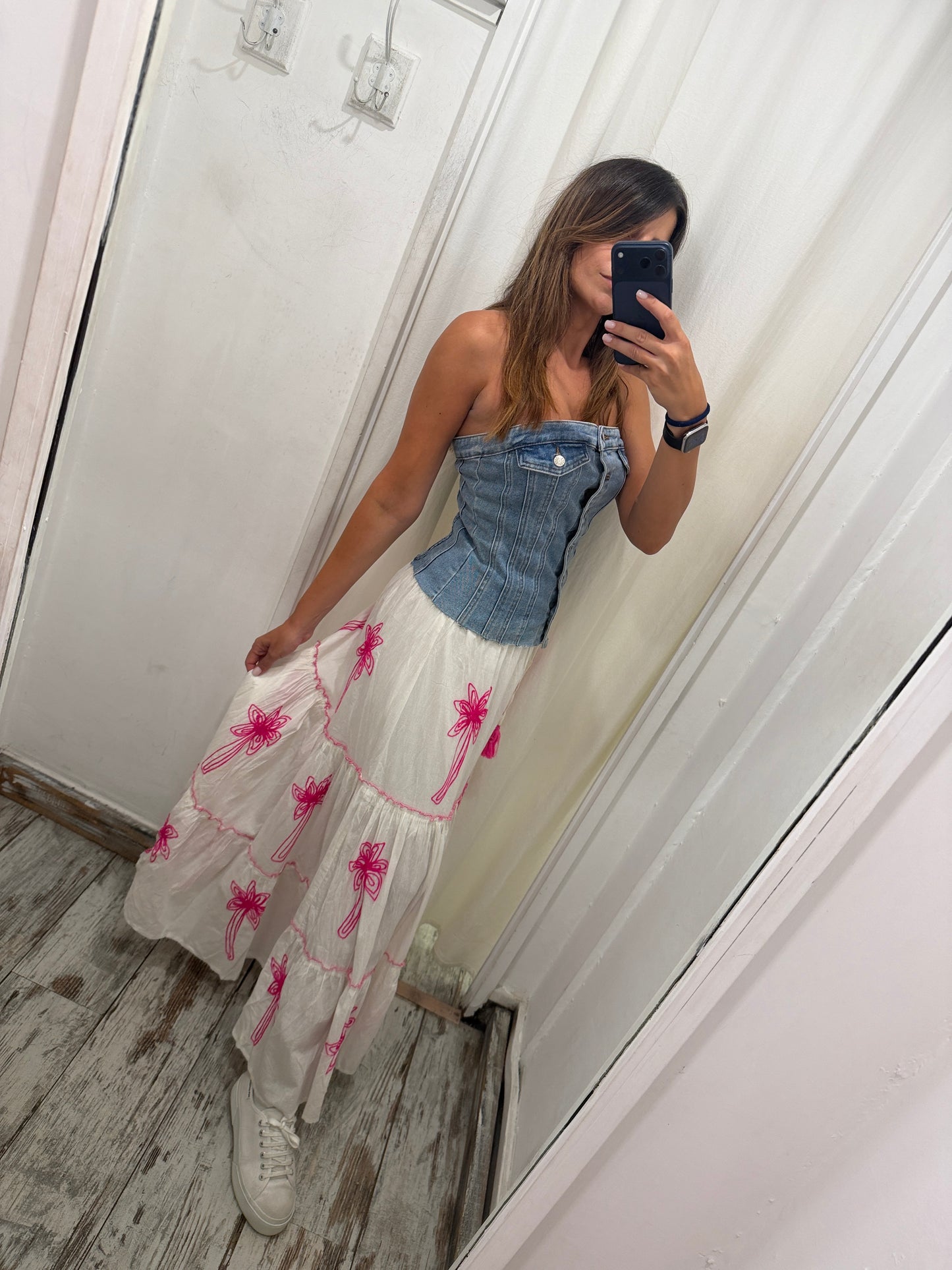 GONNA BIANCA PALME FUCSIA